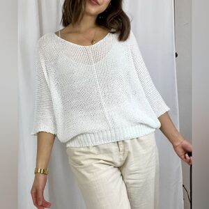 Meo Meli Made in Italy Crochet Dolman Top White Women's One Size Lagenlook